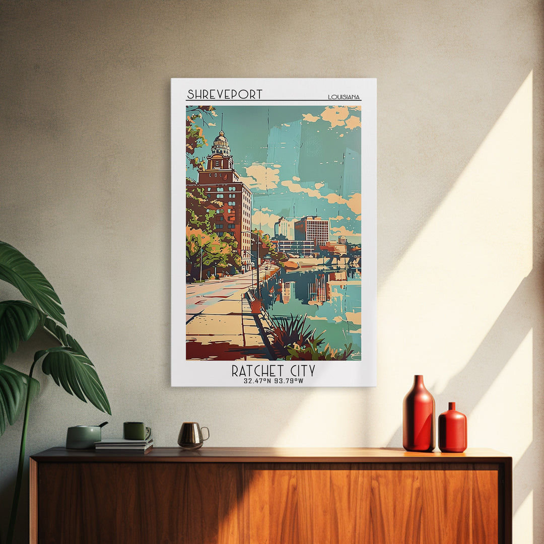 Shreveport Travel Poster, Framed Canvas Print, City Travel Poster, Vintage City Poster, Vintage Poster, Vintage Travel, Travel Print