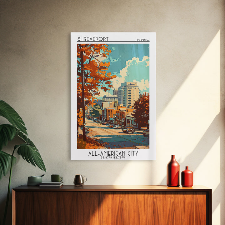 Shreveport Louisiana Travel Poster, Canvas Print, Travel Prints, Landscape Art, Travel Wall Art, Retro Travel Poster, City Art Print
