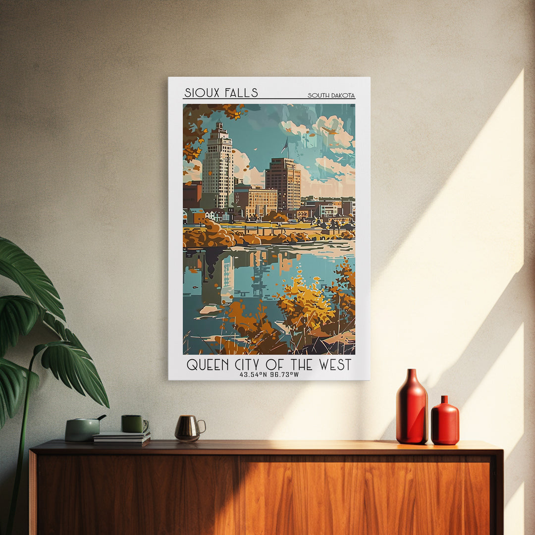 Sioux Falls Travel Poster, Framed Canvas Print, City Art Print, Travel Wall Art, Vintage City Poster, City Travel Poster, Poster Art