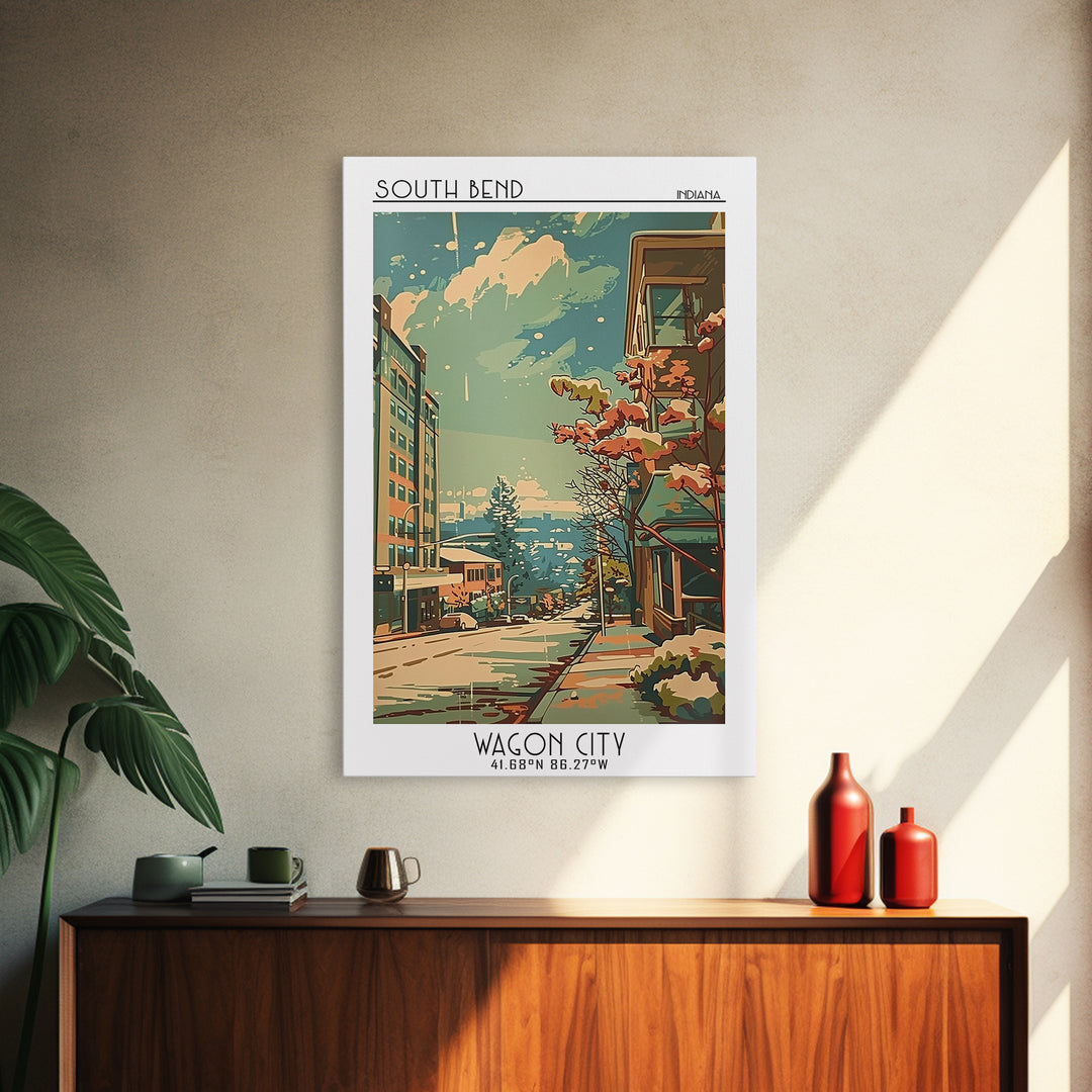 South Bend Indiana Travel Poster, Framed Canvas Print, Poster Print, Travel Wall Art, Travel Decor, City Art Print, Gallery Wall Set