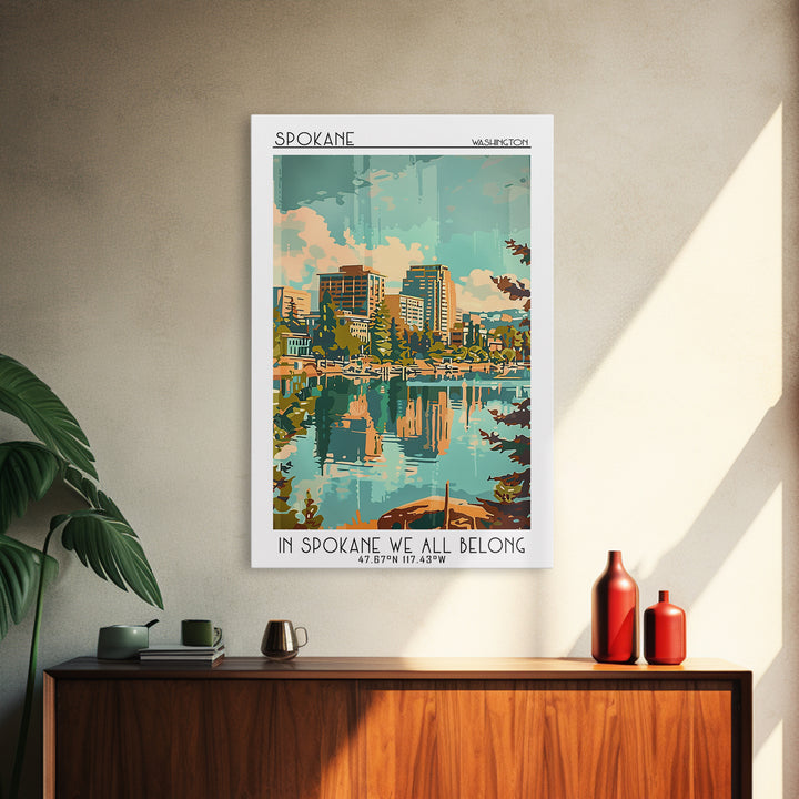 Spokane Washington Travel Poster, Framed Canvas Print, Poster Print, Travel Wall Art, Home Decor, City Illustration, Wanderlust Gift