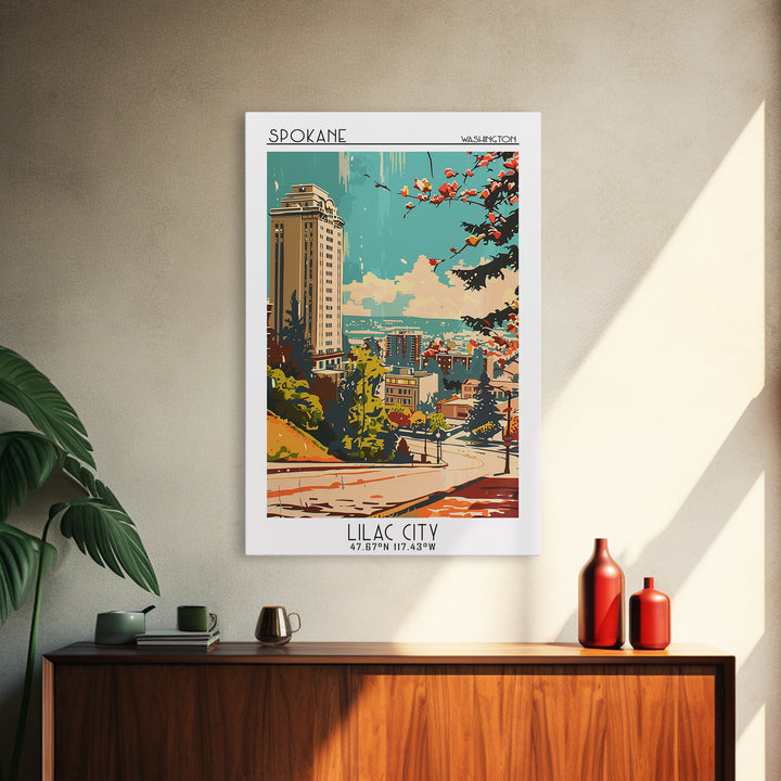 Spokane Washington Travel Poster, Framed Canvas Print, Travel Prints, Landscape Art, Travel Art Print, Wanderlust Gift, Travel Print