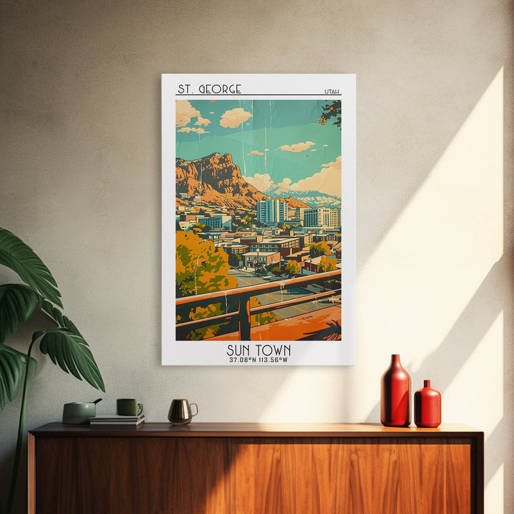 St George Utah Travel Poster, Framed Canvas Print, Travel Wall Art, City Wall Art, Poster Print, City Travel Poster, Vintage Posters