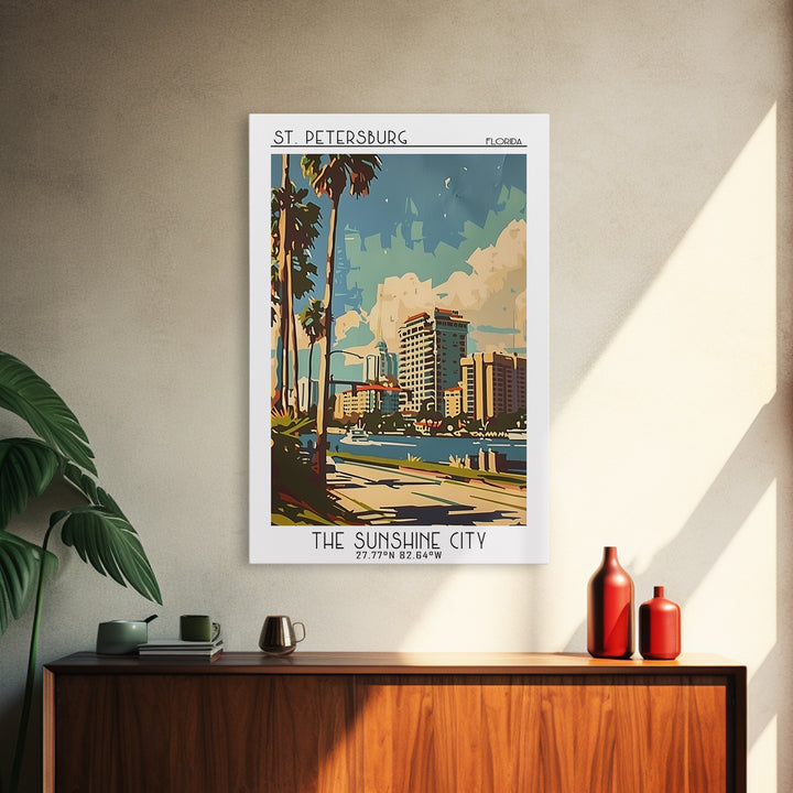 St Petersburg Florida Travel Poster, Framed Canvas Print, Travel Wall Art, City Wall Art, Travel Art Print, Home Decor, Travel Print