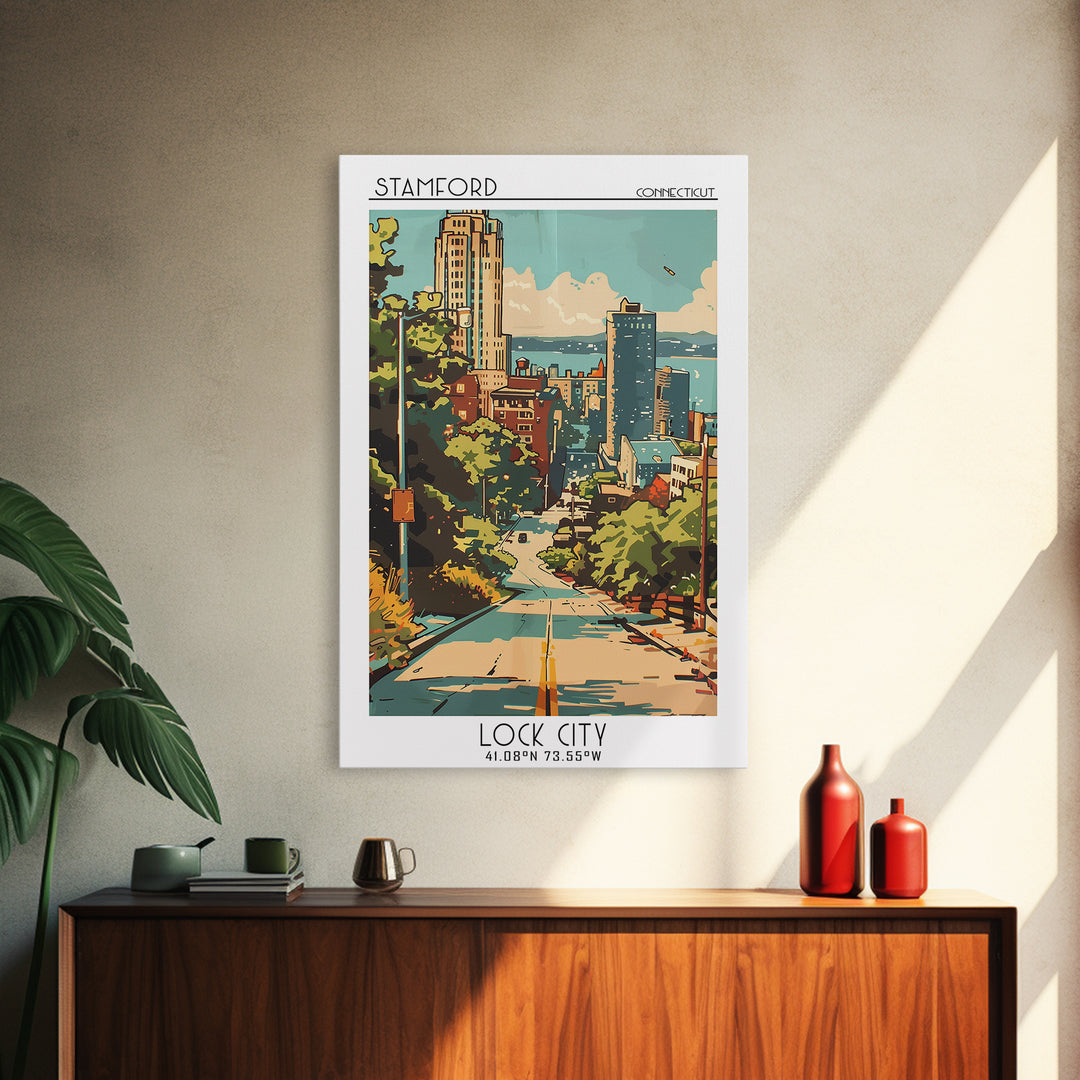 Stamford Connecticut Travel Poster, Canvas Print, City Travel Poster, Travel Wall Art, Retro Wall Art, Wall Art, Retro Travel Poster