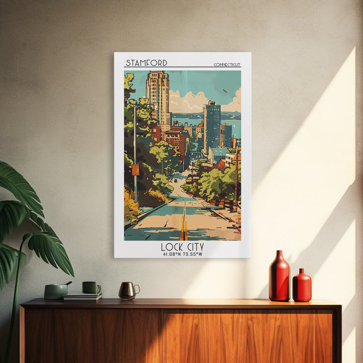 Stamford Connecticut Travel Poster, Canvas Print, City Travel Poster, Travel Wall Art, Retro Wall Art, Wall Art, Retro Travel Poster