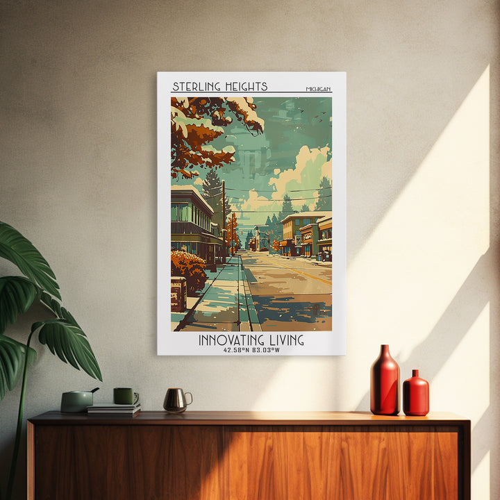 Sterling Heights Michigan Travel Poster, Framed Canvas Print, Travel Wall Decor, Minimalist Poster, Gallery Wall Set, Travel Posters