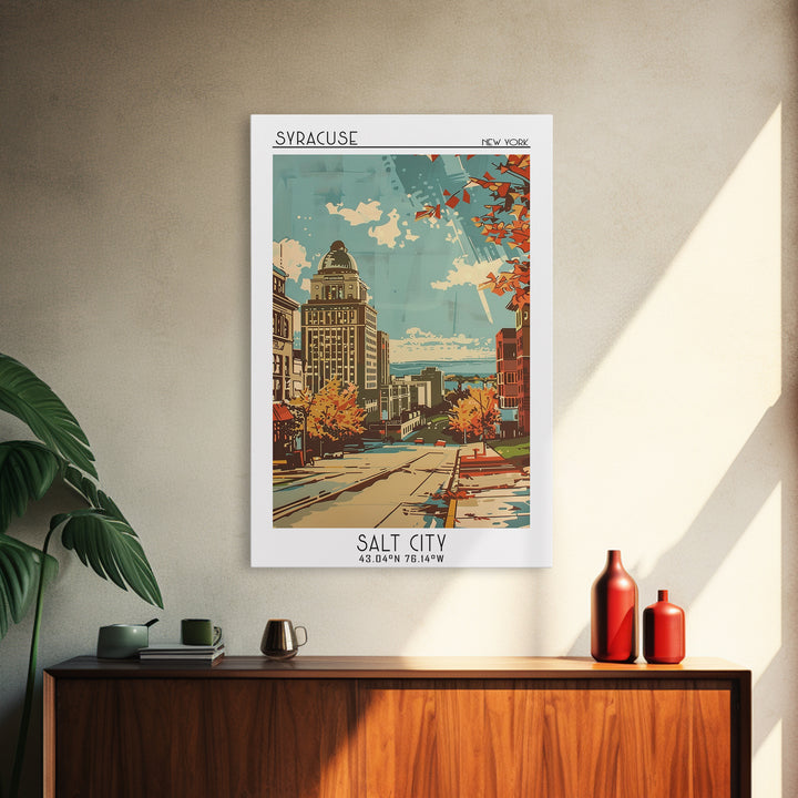 Syracuse New York Travel Poster, Framed Canvas Print, Vintage Travel Print, City Wall Art, Living Room Wall Art, Retro Travel Poster