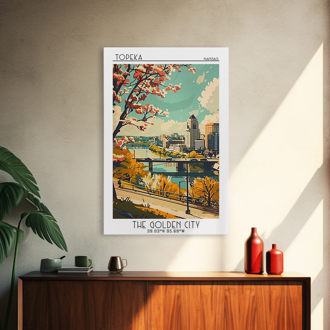 Topeka Travel Poster, Canvas Print, City Travel Poster, Travel Wall Decor, Retro Travel Poster, Fine Art Print, Living Room Wall Art