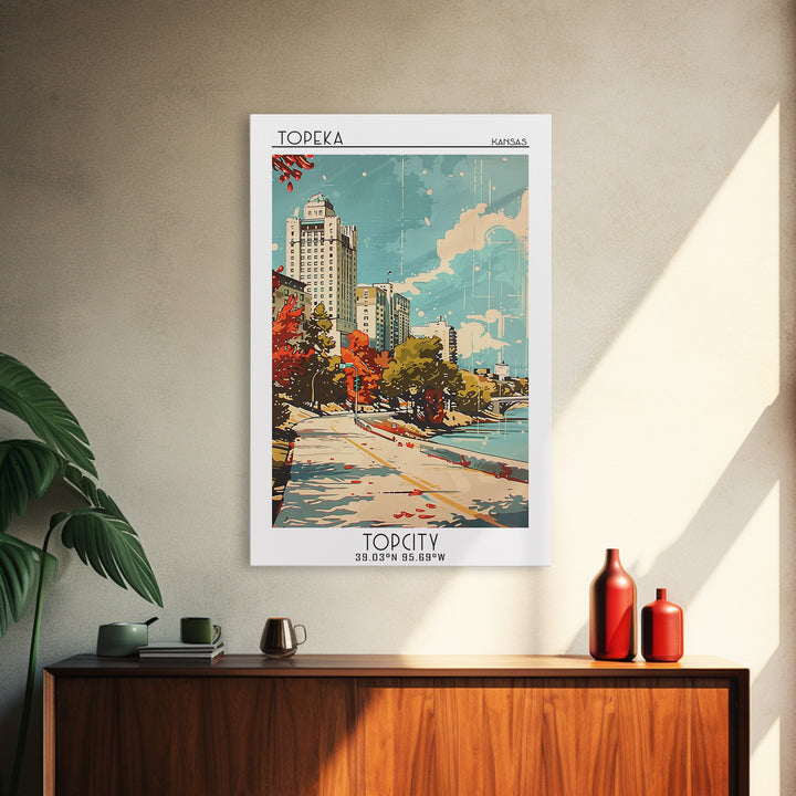 Topeka Kansas Travel Poster, Canvas Print, Vintage Travel Print, City Wall Art, Vintage City Poster, Wanderlust Gift, City Art Print