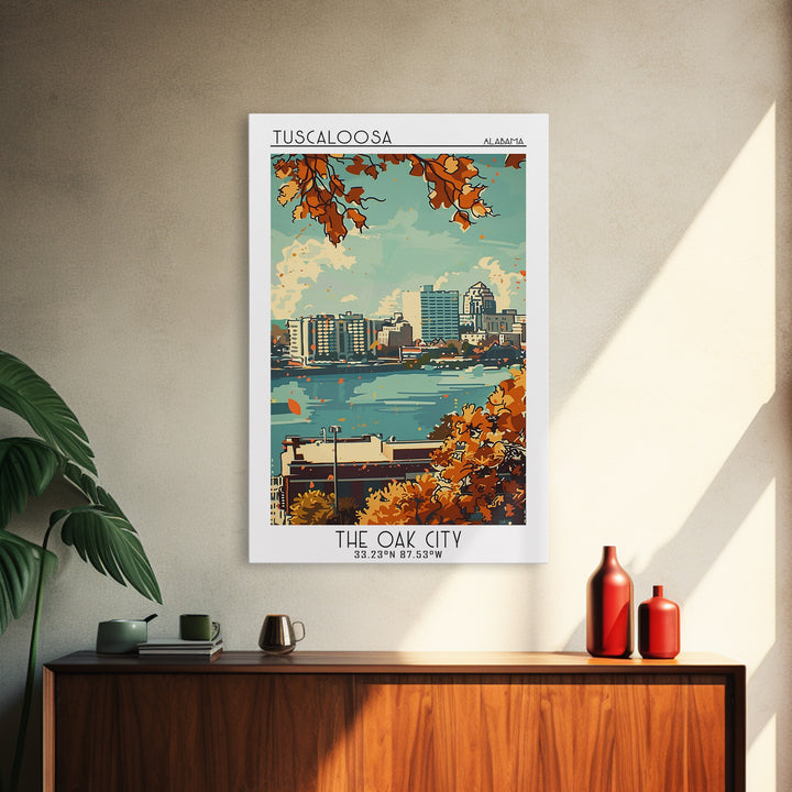 Tuscaloosa Alabama Travel Poster, Framed Canvas Print, City Travel Poster, Travel Wall Art, Retro Wall Art, Home Decor, Travel Print