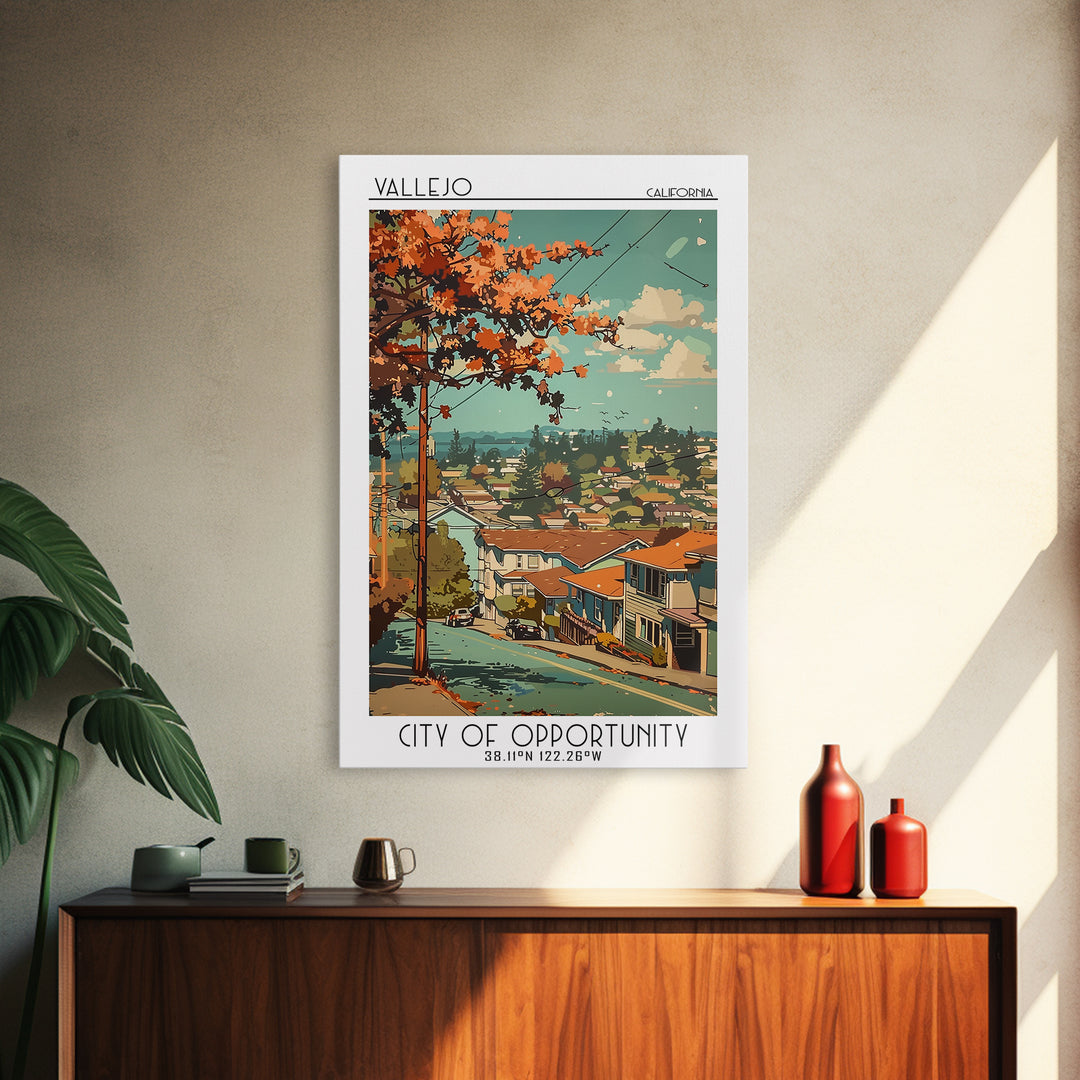 Vallejo Travel Poster, Framed Canvas Print, Travel Art Print, Modern Wall Decor, Travel Wall Decor, City Art Print, Gallery Wall Set