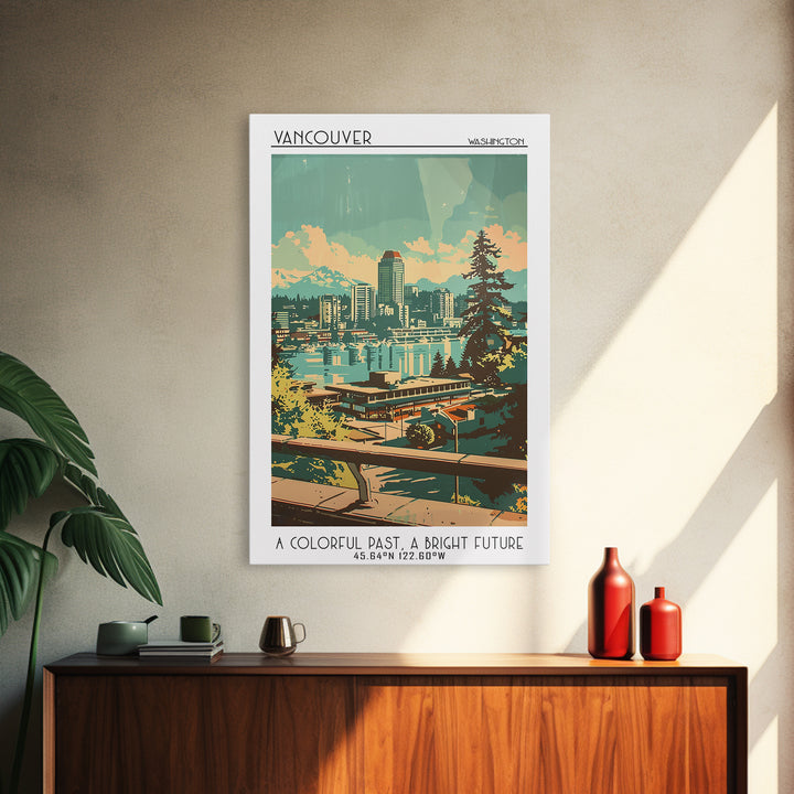 Vancouver Washington Travel Poster, Canvas Print, Travel Wall Art, City Wall Art, Watercolor Cityscape, Poster Print, City Art Print