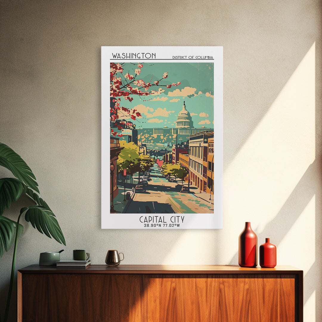 Washington District of Columbia Travel Poster, Canvas Print, City Travel Poster, Vintage City Poster, Vintage Travel, Retro Wall Art