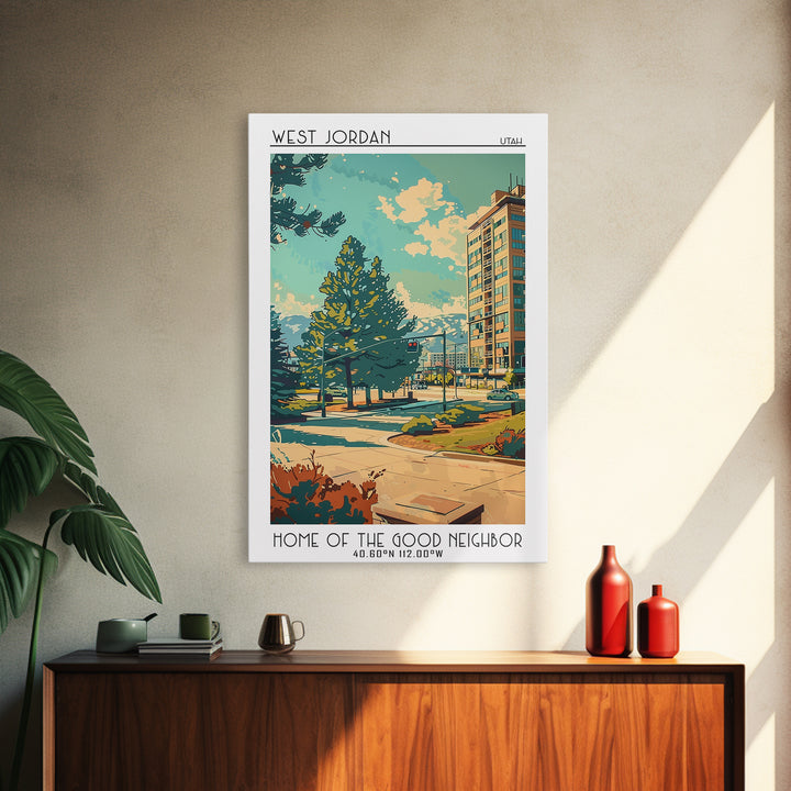 West Jordan Travel Poster, Framed Canvas Print, Poster Print, Travel Wall Art, Retro Travel Poster, Gallery Wall Set, Vintage Poster