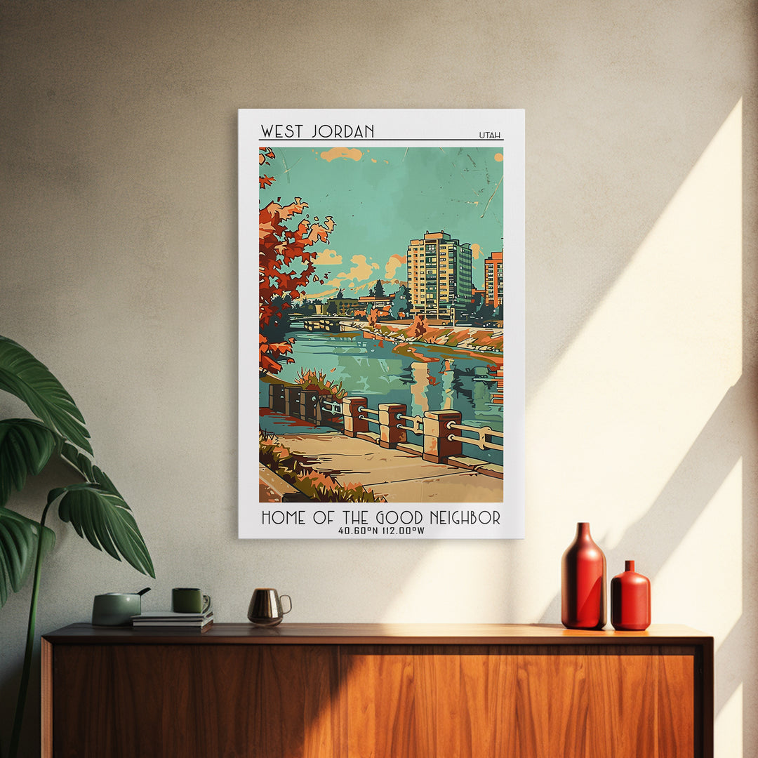 West Jordan Utah Travel Poster, Framed Canvas Print, City Art Print, Travel Wall Art, Minimalist Poster, Wall Art, Colorful Wall Art
