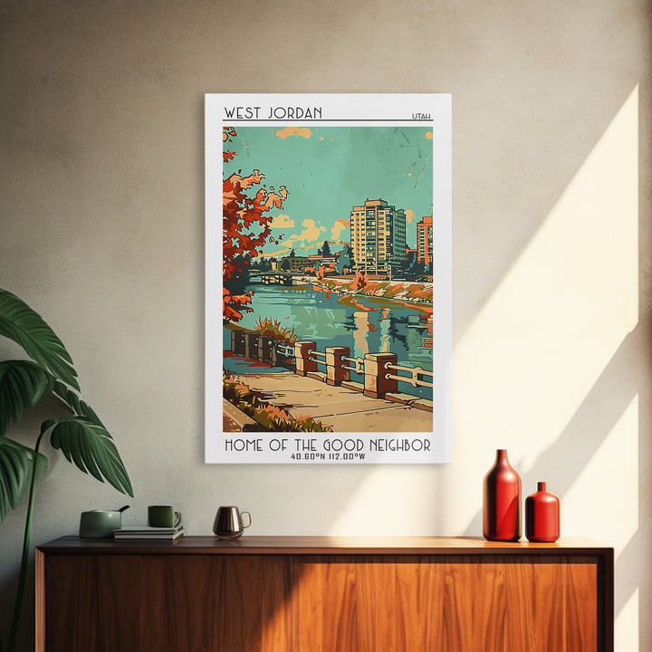 West Jordan Utah Travel Poster, Framed Canvas Print, City Art Print, Travel Wall Art, Minimalist Poster, Wall Art, Colorful Wall Art
