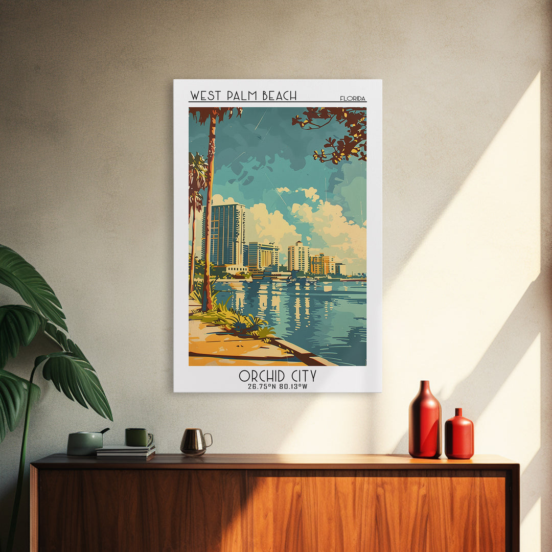 West Palm Beach Travel Poster, Framed Canvas Print, City Travel Poster, Travel Wall Decor, Landscape Art, Wall Art, Gallery Wall Set