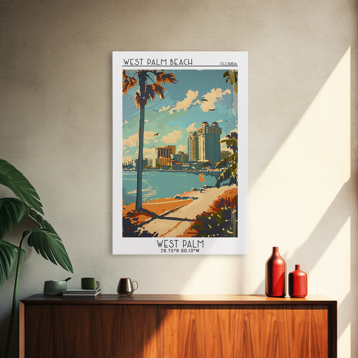 West Palm Beach Florida Travel Poster, Framed Canvas Print, City Travel Poster, Travel Wall Decor, Modern Wall Decor, Retro Wall Art