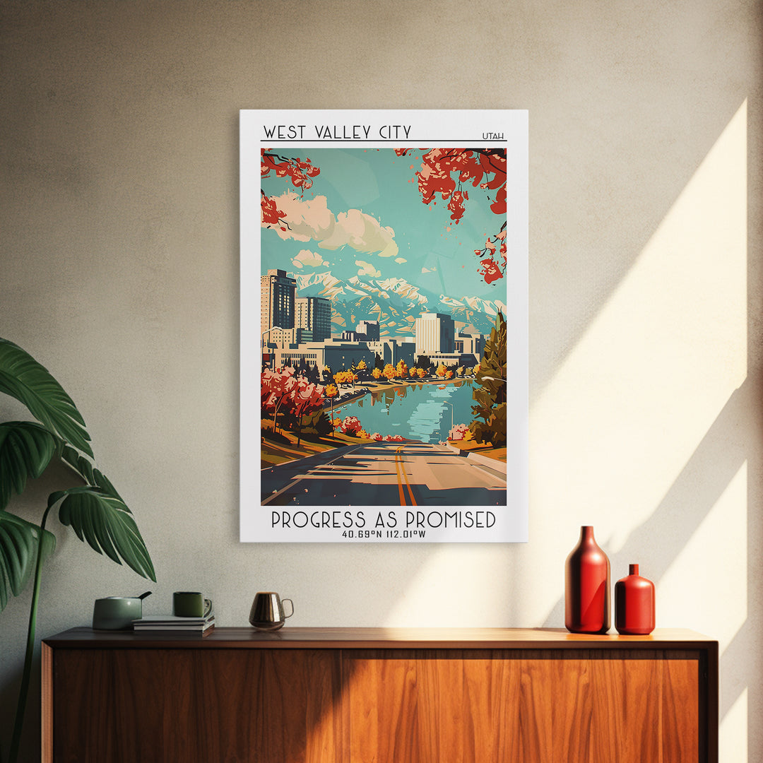West Valley City Utah Travel Poster, Framed Canvas Print, City Travel Poster, Travel Wall Art, Home Decor, Wanderlust Gift, Wall Art