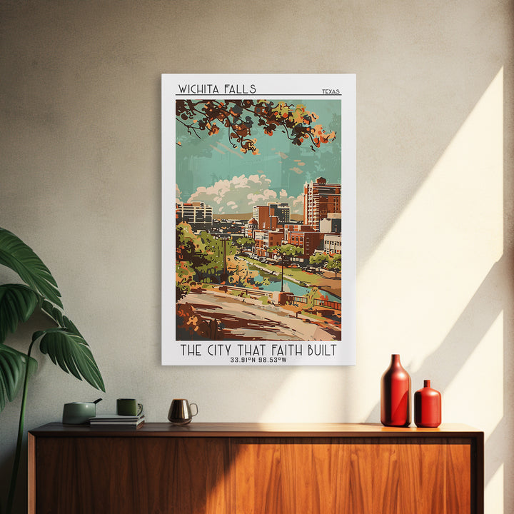 Wichita Falls Texas Travel Poster, Framed Canvas Print, City Travel Poster, Vintage City Poster, Retro Travel Print, Travel Wall Art