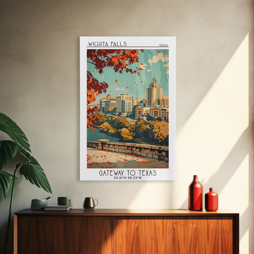 Wichita Falls Texas Travel Poster, Framed Canvas Print, Retro Travel Poster, City Wall Art, City Travel Poster, Vintage Travel Print