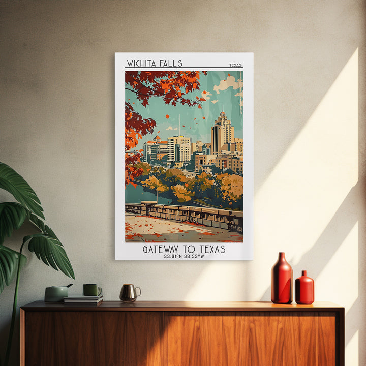 Wichita Falls Texas Travel Poster, Framed Canvas Print, Retro Travel Poster, City Wall Art, City Travel Poster, Vintage Travel Print