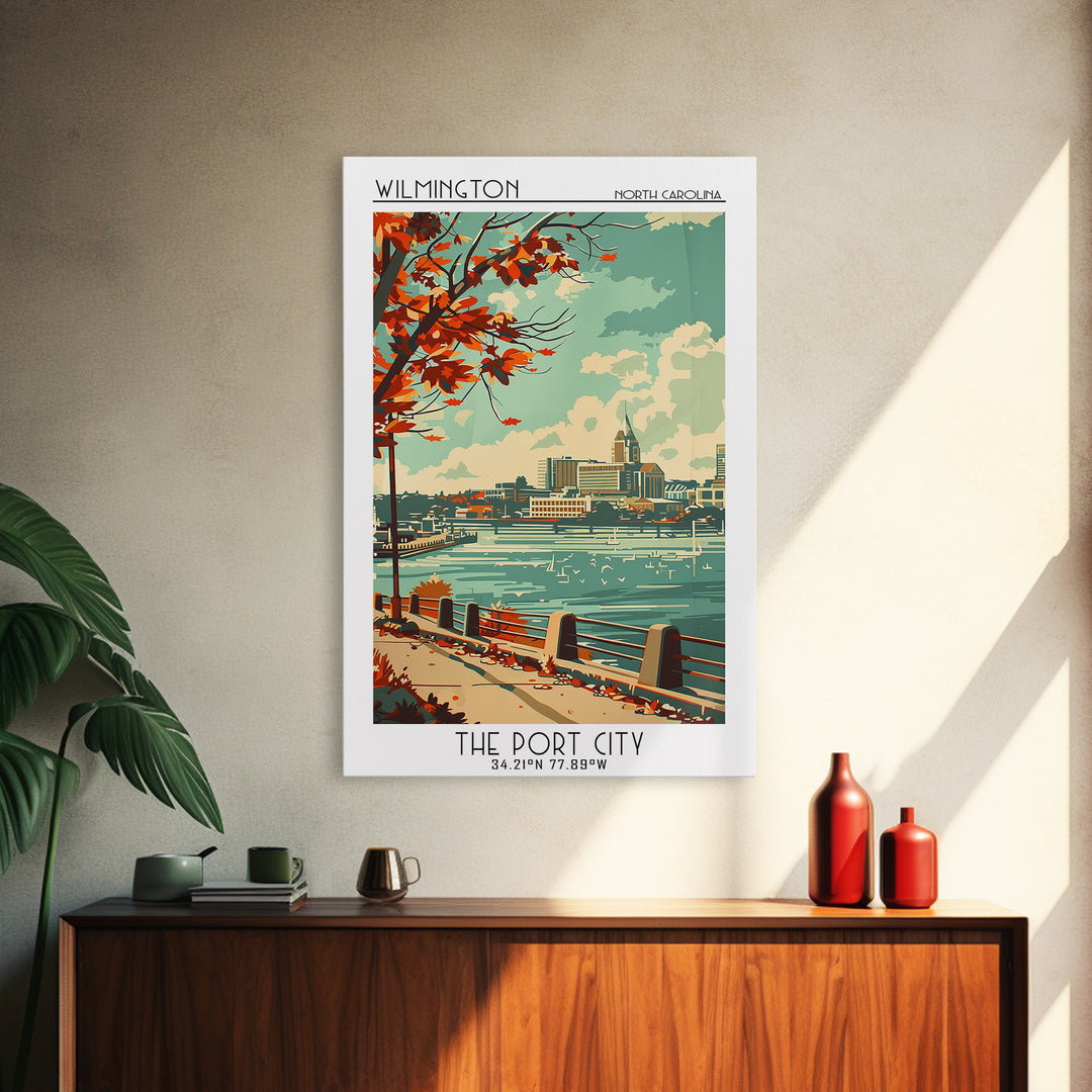 Wilmington North Carolina Travel Poster, Framed Canvas Print, Retro Wall Art, Travel Print, Vintage Travel Print, City Travel Poster
