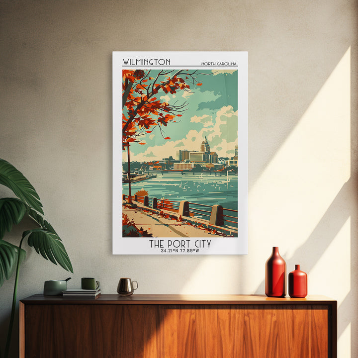Wilmington North Carolina Travel Poster, Framed Canvas Print, Retro Wall Art, Travel Print, Vintage Travel Print, City Travel Poster