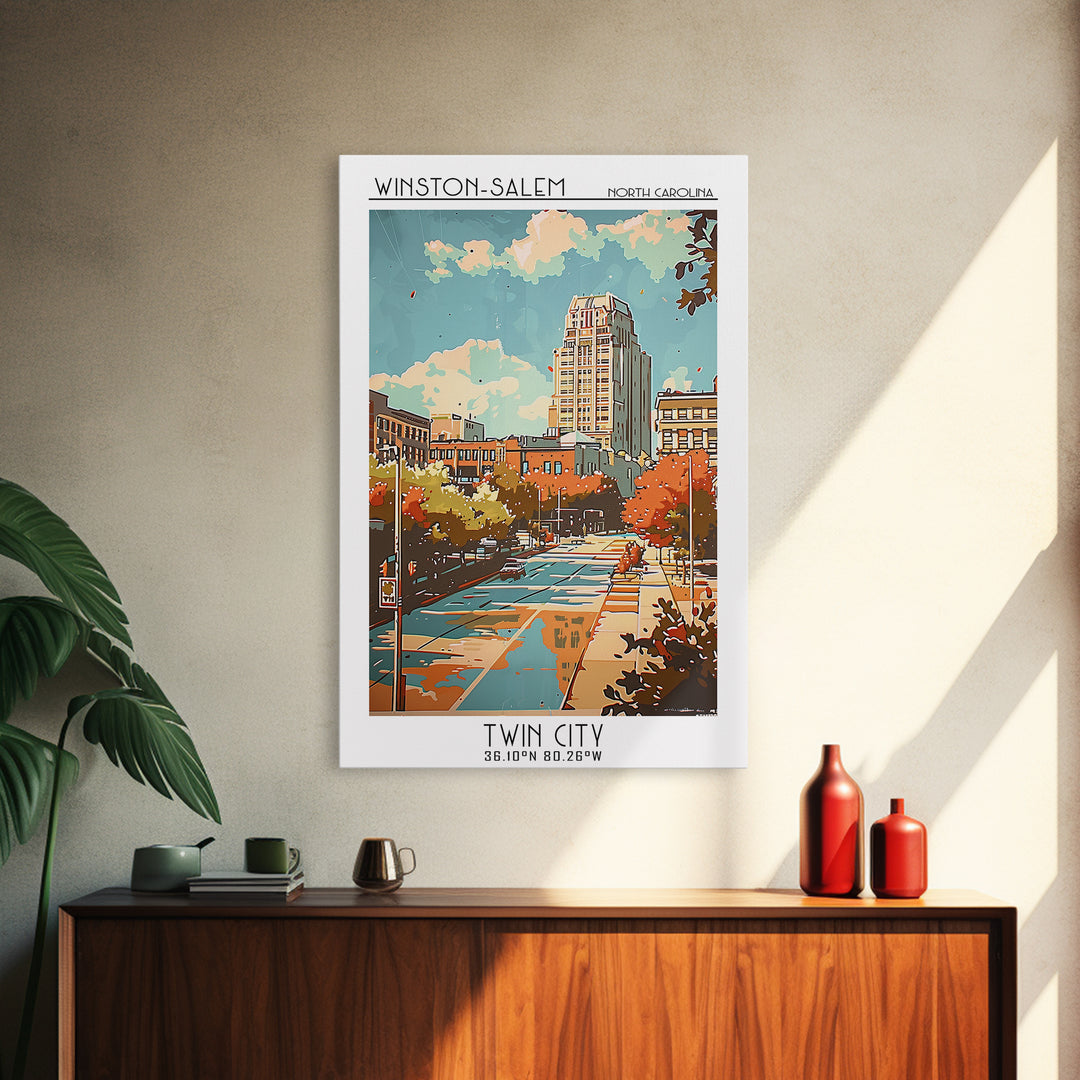 Winston-Salem North Carolina Travel Poster, Framed Canvas Print, Vintage Travel Print, City Wall Art, Gallery Wall Set, Travel Print