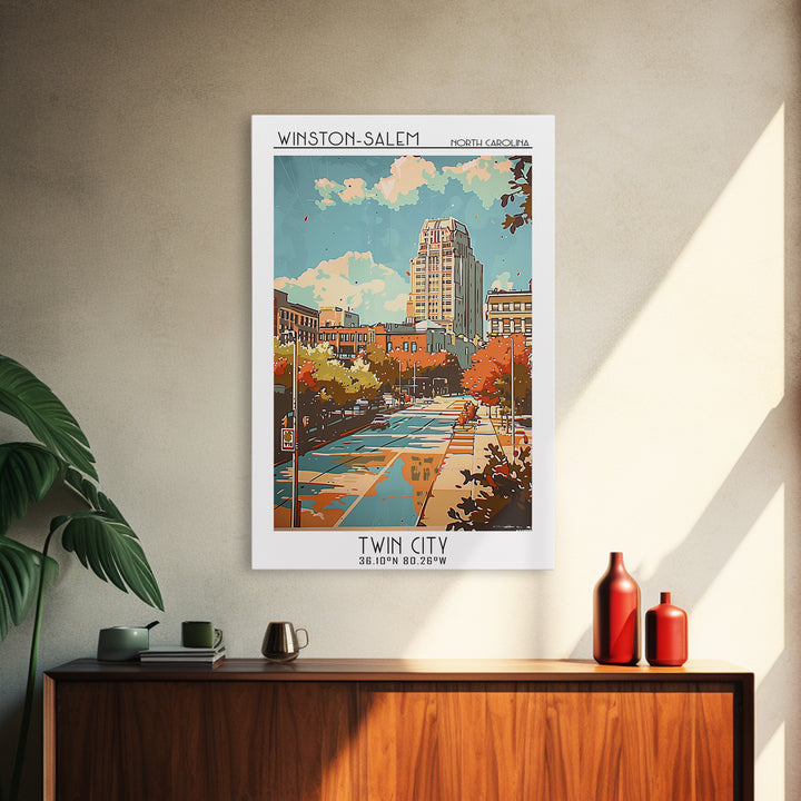 Winston-Salem North Carolina Travel Poster, Framed Canvas Print, Vintage Travel Print, City Wall Art, Gallery Wall Set, Travel Print