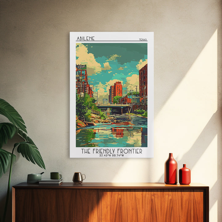 Abilene Texas Travel Poster, Framed Canvas Print, Travel Prints, Landscape Art, City Illustration, Vintage City Poster, Poster Print