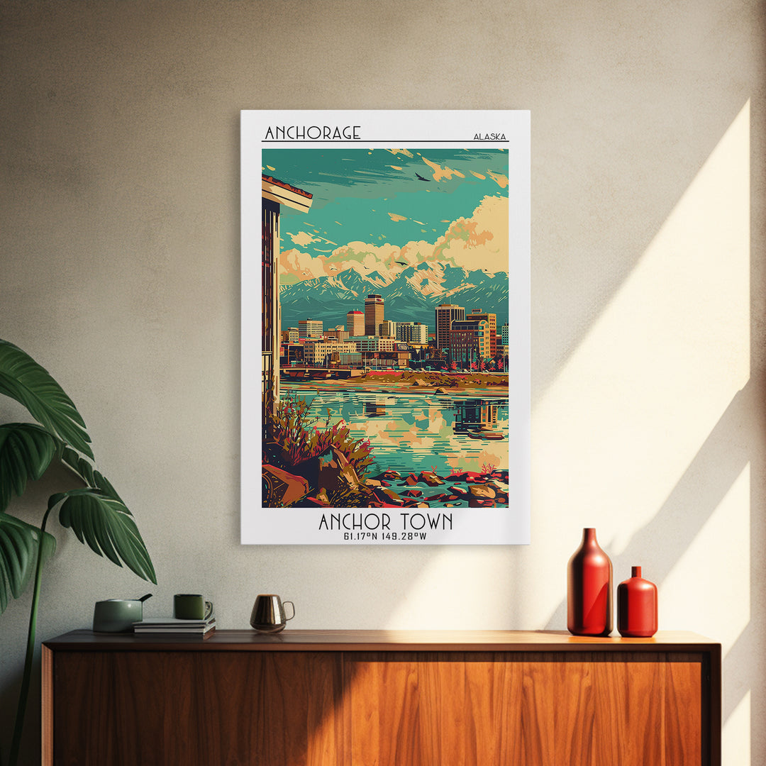 Anchorage Travel Poster, Framed Canvas Print, City Travel Poster, Vintage City Poster, Retro Travel Print, Art Print, City Art Print