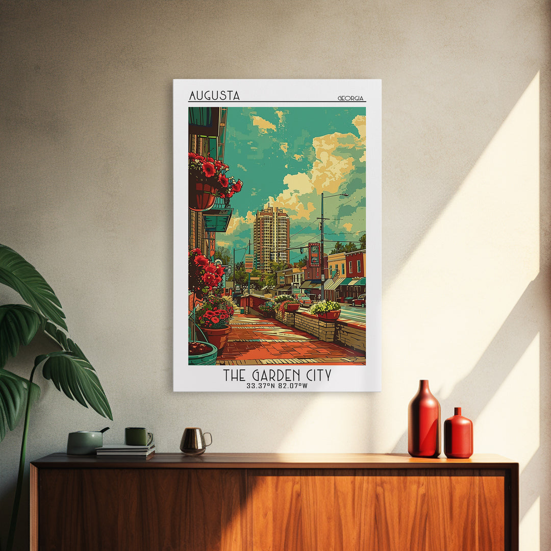 Augusta Travel Poster, Framed Canvas Print, Travel Art Print, Modern Wall Decor, Travel Print, City Illustration, City Travel Poster