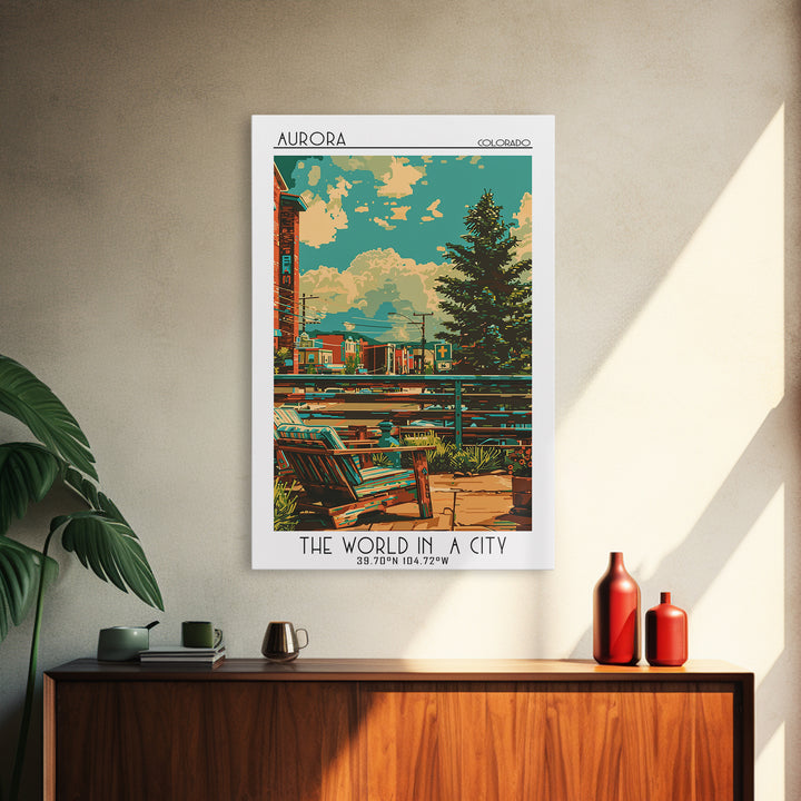 Aurora Travel Poster, Canvas Print, City Travel Poster, Travel Wall Decor, City Illustration, Home Office Decor, Retro Travel Poster