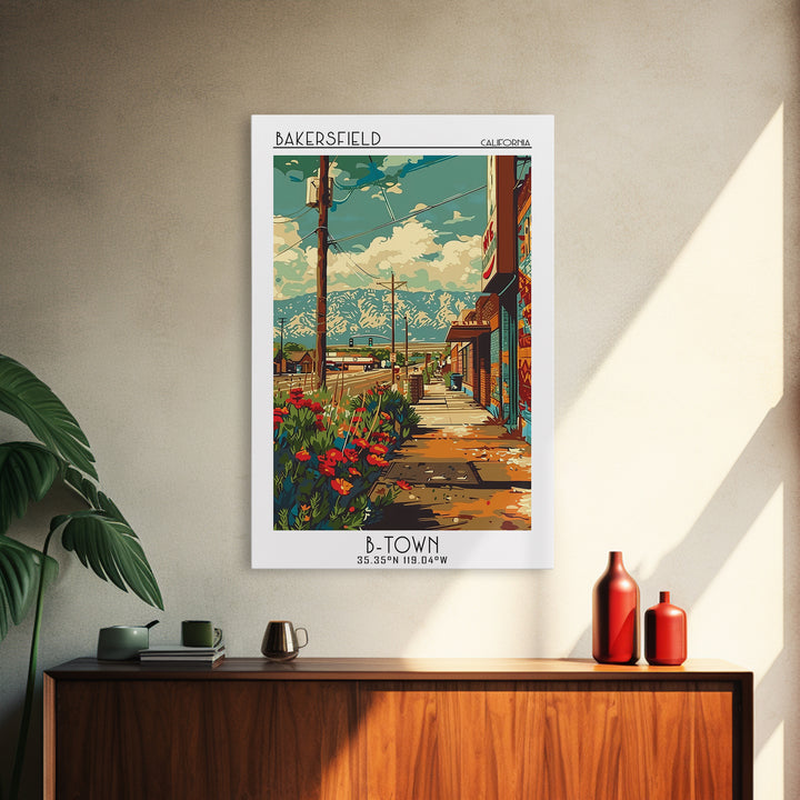 Bakersfield Travel Poster, Canvas Print, Travel Art Print, Modern Wall Decor, Colorful Wall Art, Travel Prints, Living Room Wall Art