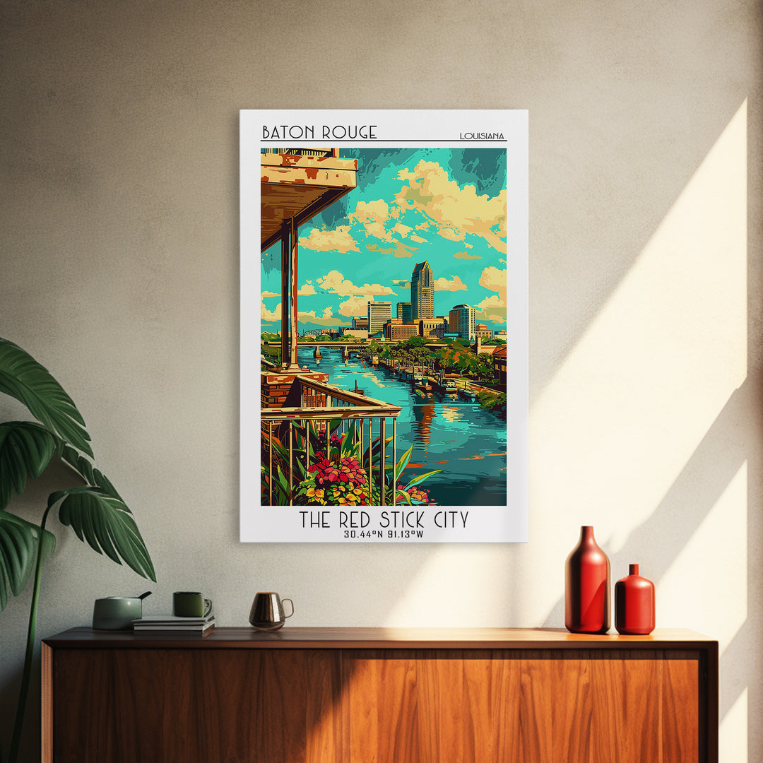 Baton Rouge Travel Poster, Framed Canvas Print, City Art Print, Travel Wall Art, Travel Prints, City Illustration, Travel Wall Decor