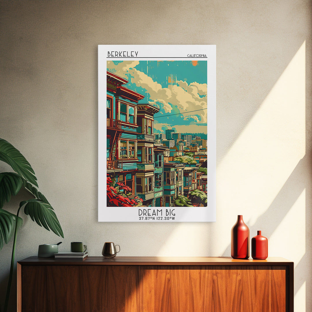 Berkeley Travel Poster, Framed Canvas Print, City Travel Poster, Travel Wall Art, Travel Print, Travel Wall Decor, City Illustration