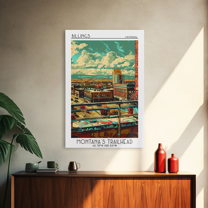 Billings Travel Poster, Framed Canvas Print, Vintage Travel Print, City Wall Art, Travel Prints, Vintage City Poster, Vintage Travel