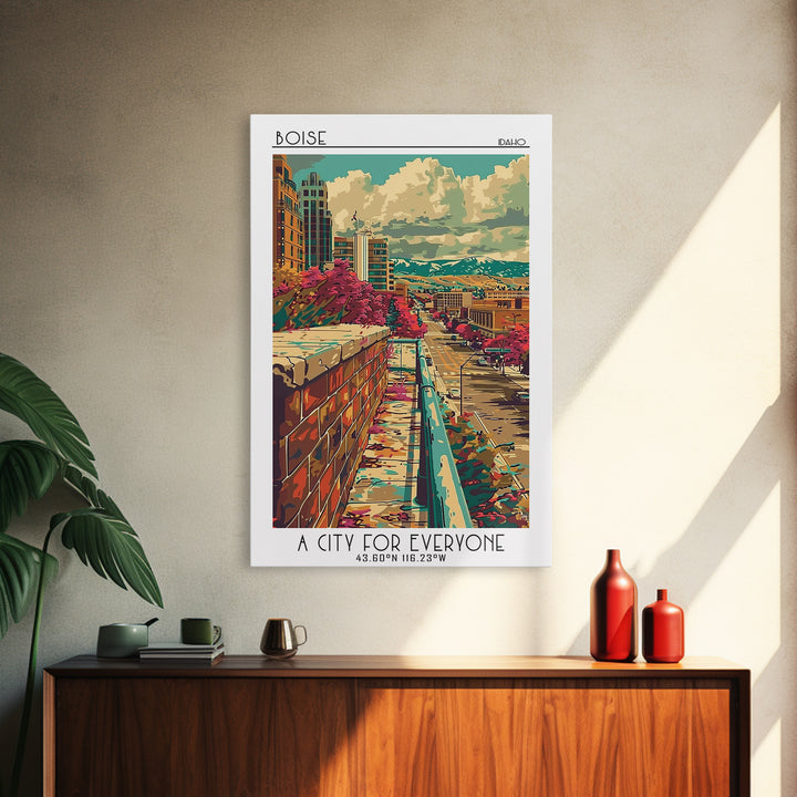 Boise Travel Poster, Framed Canvas Print, City Art Print, Travel Wall Art, Mid Century Wall Art, Vintage Poster, Vintage City Poster