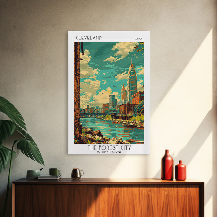 Cleveland Travel Poster, Canvas Print, Travel Art Print, Modern Wall Decor, Retro Travel Print, Travel Wall Art, Retro Travel Poster