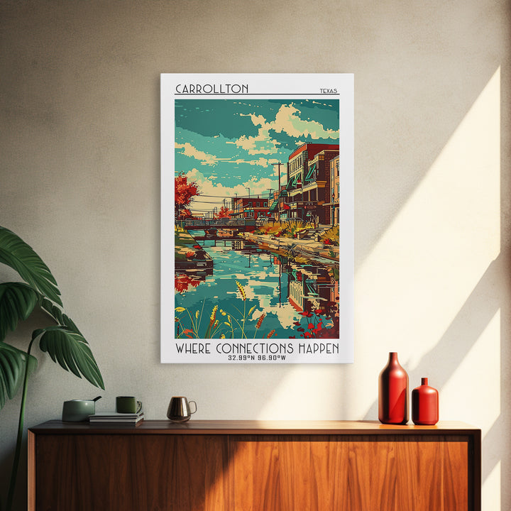Carrollton Travel Poster, Framed Canvas Print, Poster Print, Travel Wall Art, Retro Travel Poster, City Illustration, Retro Wall Art