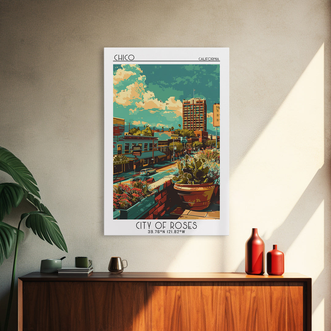 Chico Travel Poster, Framed Canvas Print, City Art Print, Travel Wall Art, Minimalist Poster, Mid Century Wall Art, Gallery Wall Set