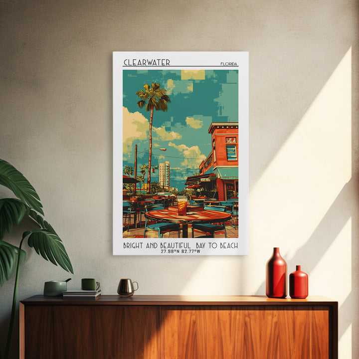 Clearwater Travel Poster, Framed Canvas Print, Travel Prints, Landscape Art, City Art Print, Minimalist Poster, Watercolor Cityscape