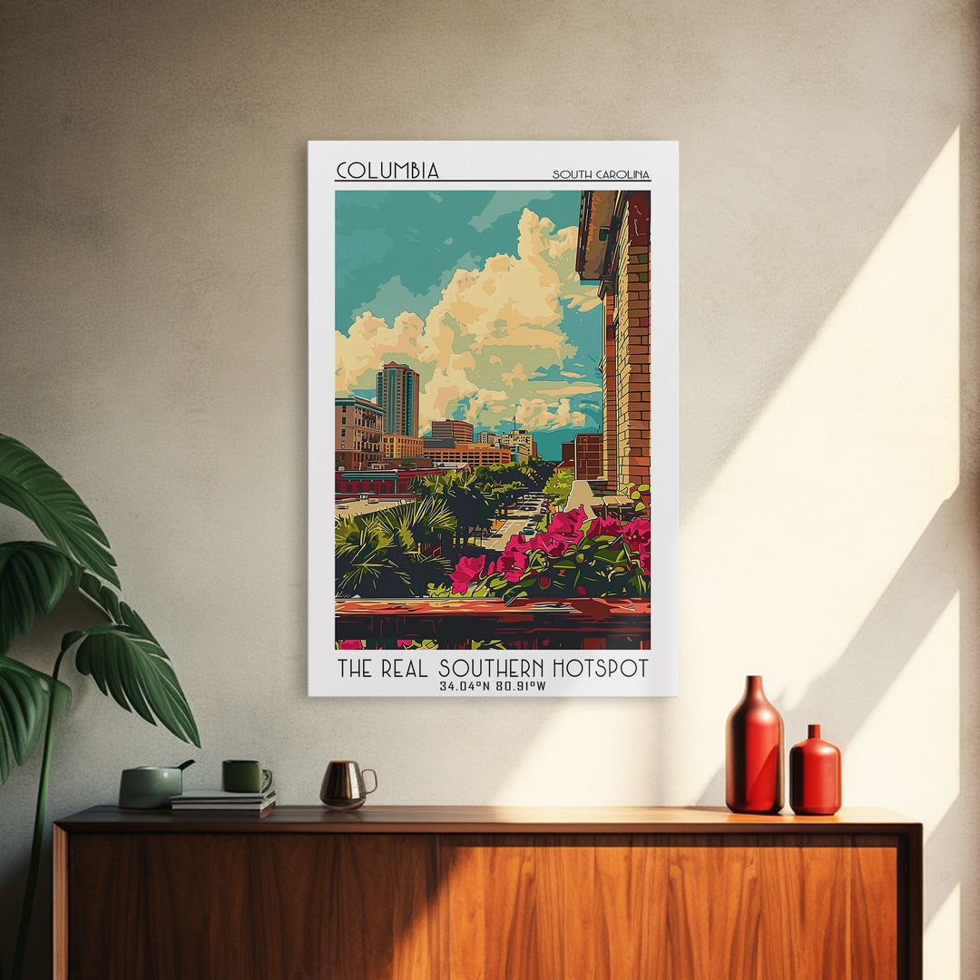 Columbia South Carolina Travel Poster, Canvas Print, Retro Travel Poster, City Wall Art, Poster Art, Travel Decor, City Illustration