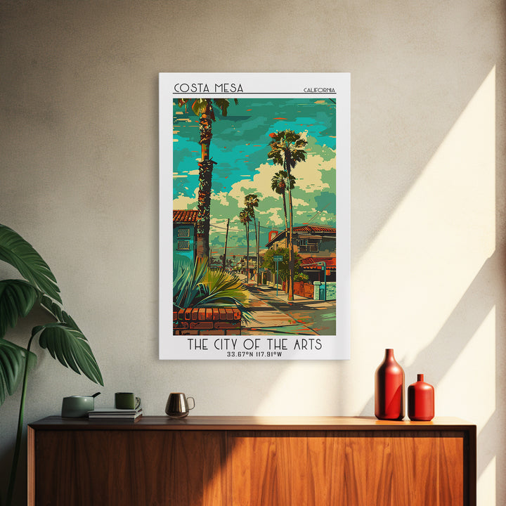 Costa Mesa Travel Poster, Canvas Print, Retro Travel Poster, City Wall Art, Watercolor Cityscape, City Travel Poster, Travel Posters