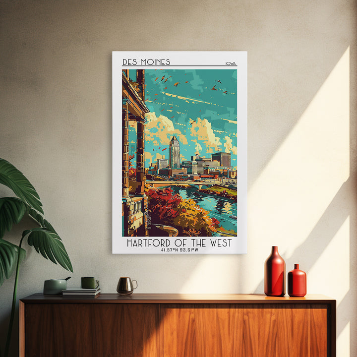 Des Moines Travel Poster, Canvas Print, City Art Print, Travel Wall Art, Travel Prints, Gallery Wall Set, Travel Decor, Travel Print