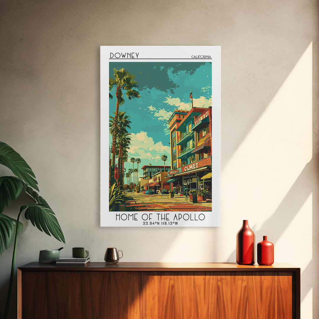 Downey Travel Poster, Framed Canvas Print, City Art Print, Travel Wall Art, Vintage Posters, Retro Travel Print, Retro Travel Poster