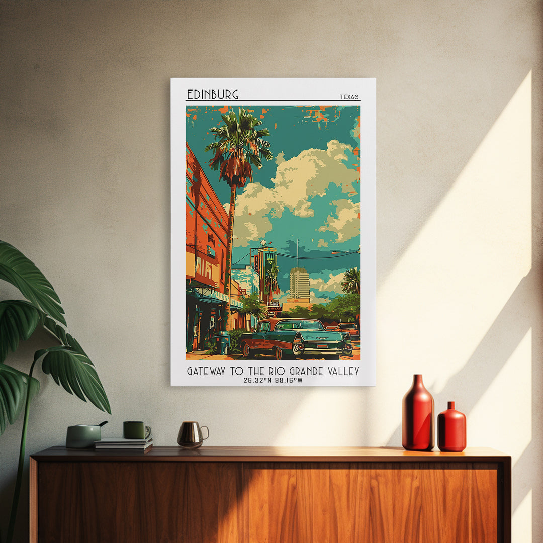 Edinburg Travel Poster, Framed Canvas Print, Retro Travel Poster, City Wall Art, Mid Century Wall Art, Home Decor, Modern Wall Decor
