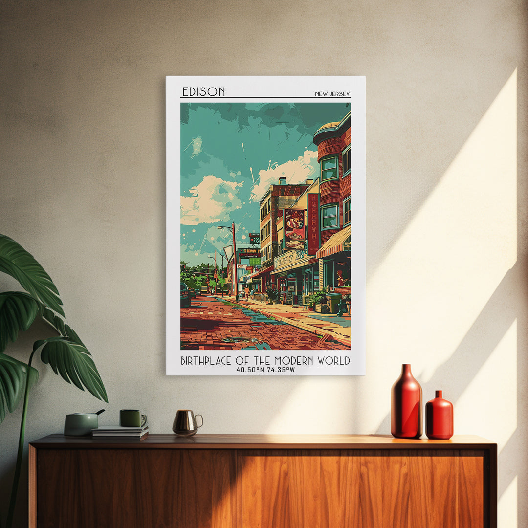 Edison Travel Poster, Canvas Print, Travel Wall Art, City Wall Art, Home Decor, Travel Wall Decor, Fine Art Print, City Illustration